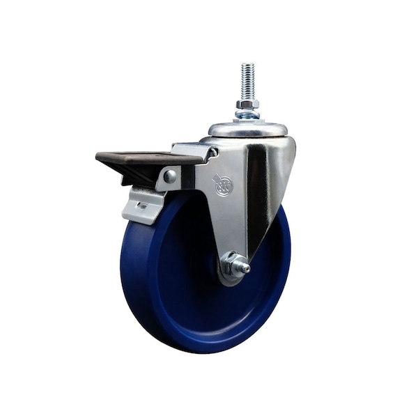 5 Inch Solid Polyurethane 38 Inch Threaded Stem Caster with Brake